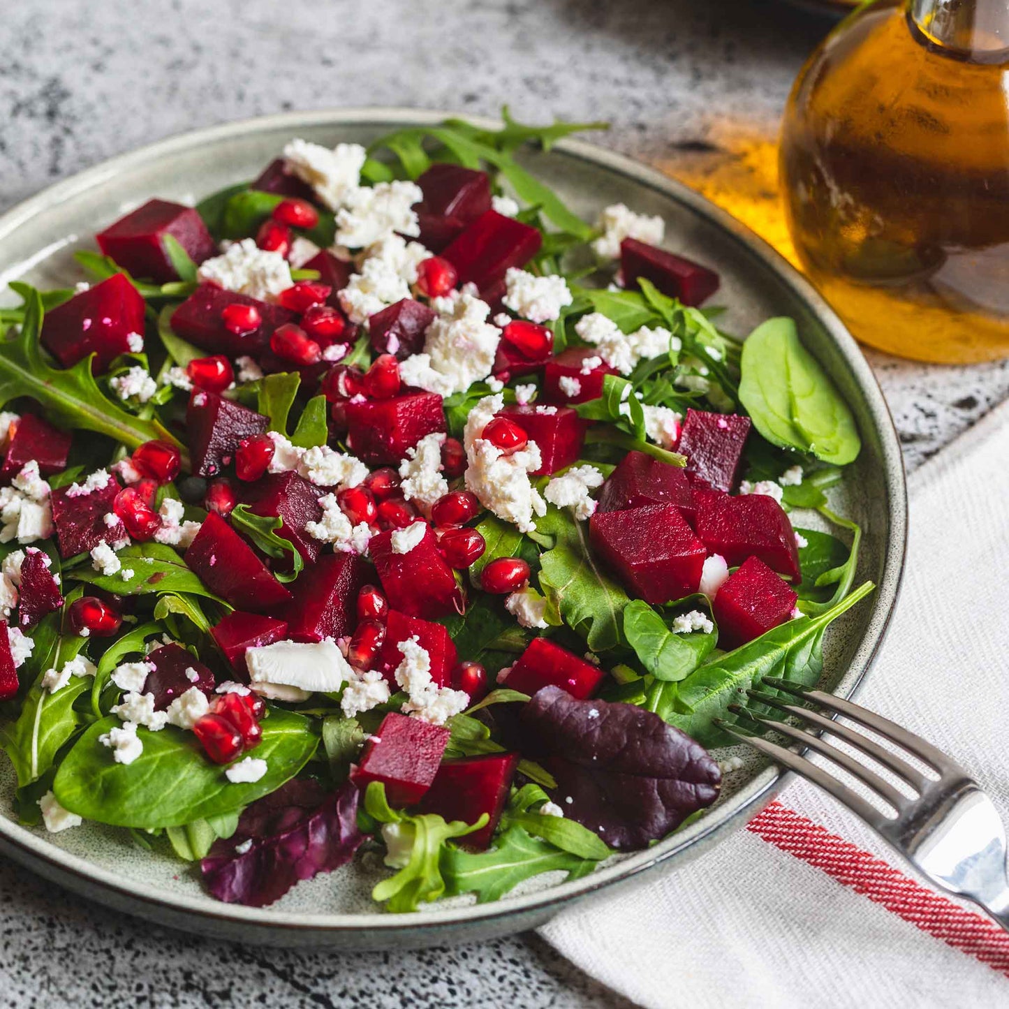 A bowl of salad with chopped early wonder beets ready to eat.