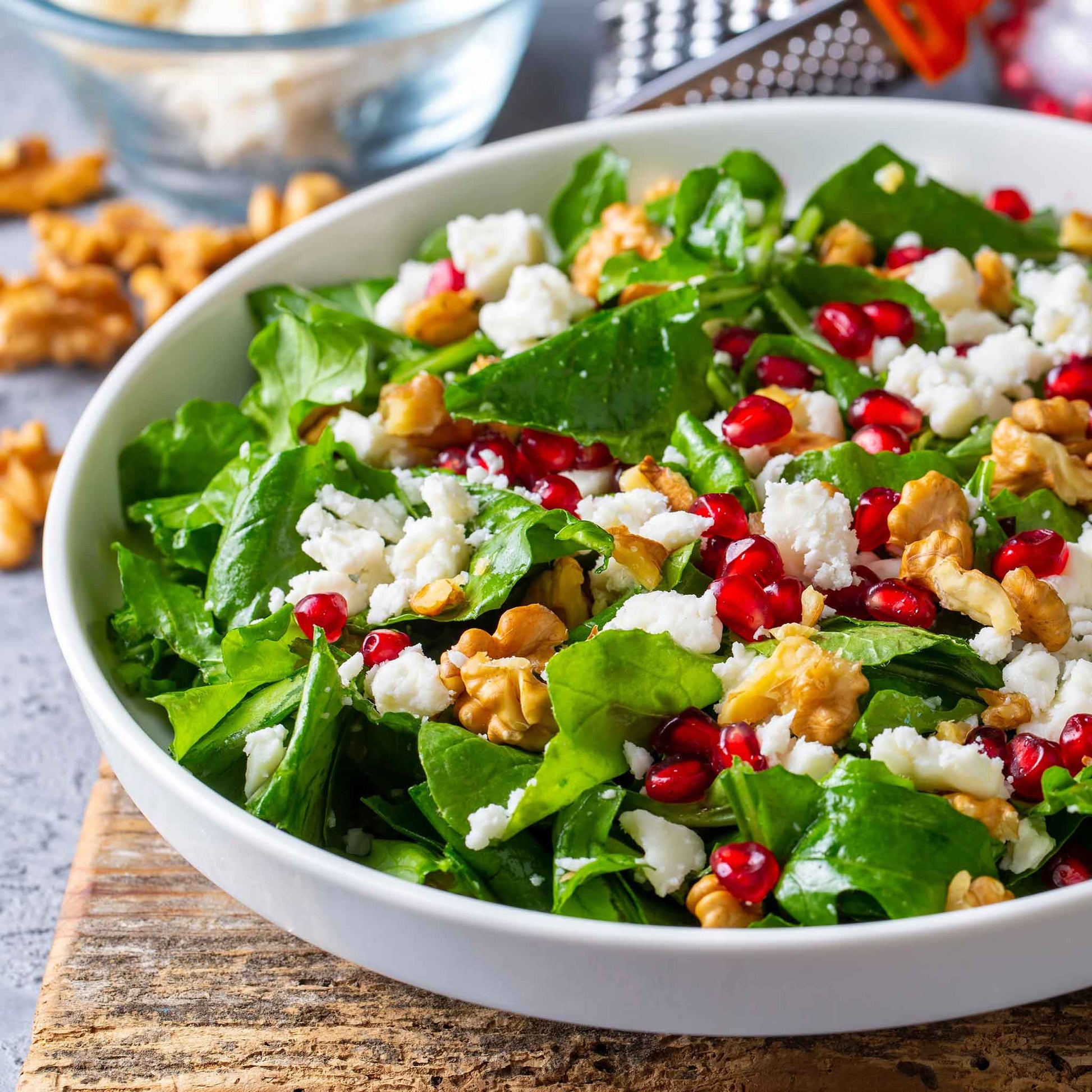 A bowl of salad using arugula rocket leaves.
