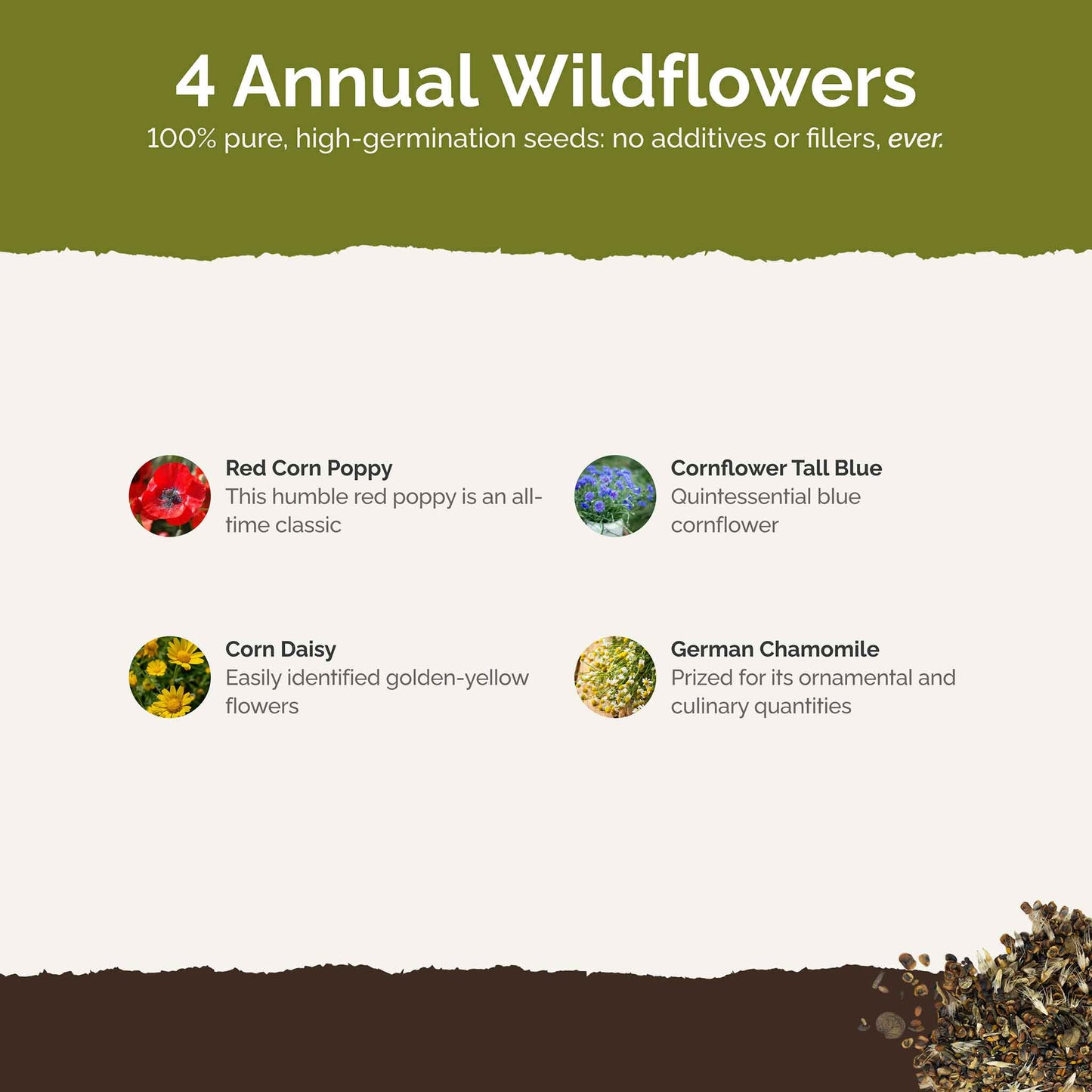 List of flower species and seeds included in the Wildflower Seed Mix.