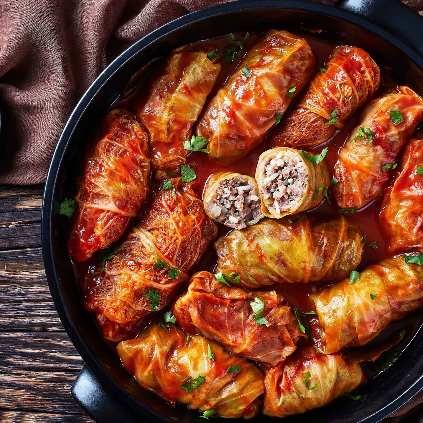 Cooked cabbage rolls made with copenhagen market cabbage.