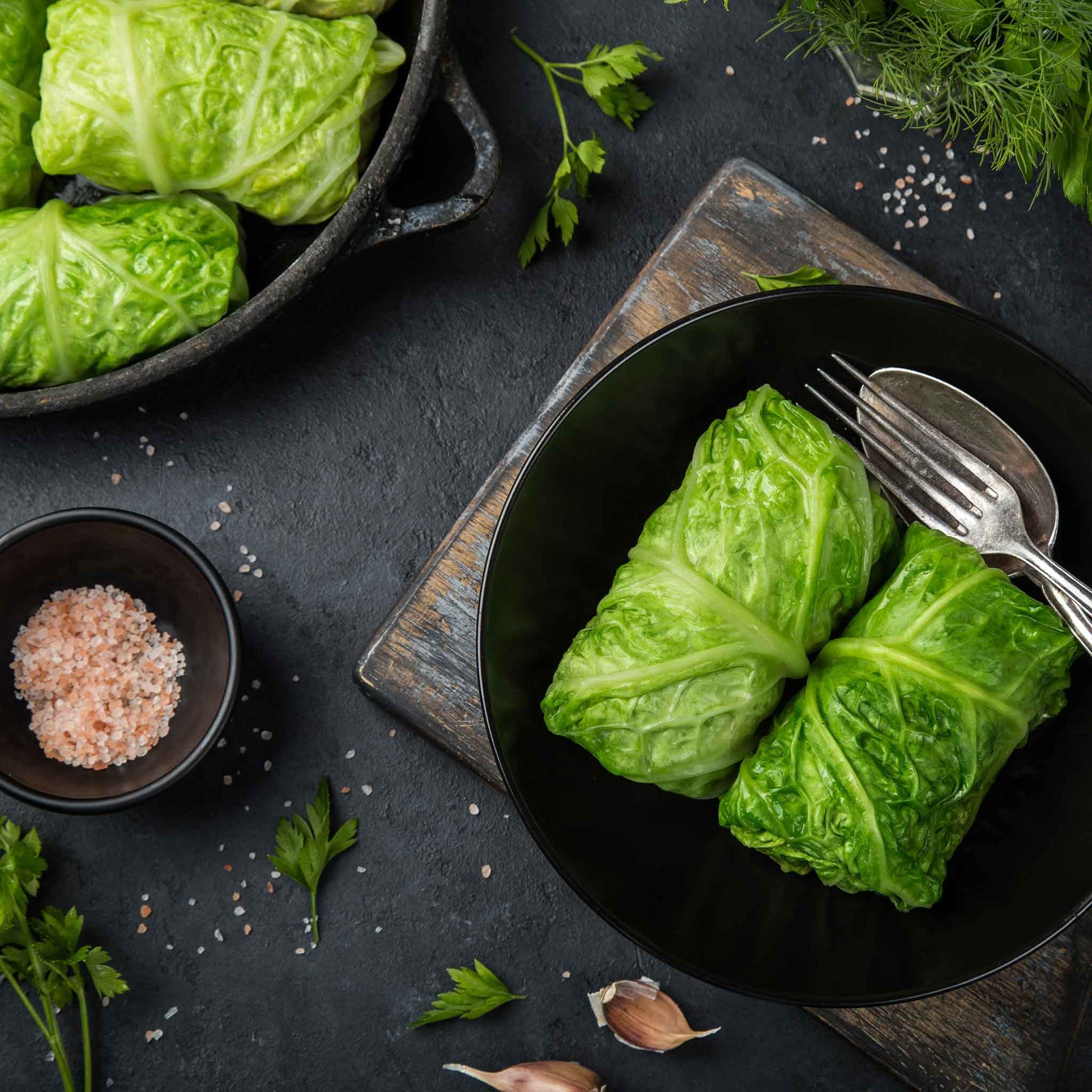 Savoy cabbag leaves being used in a cabbage roll.