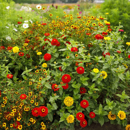 A view of the variety of colors in the Fiery Mix - Yellow & Red Flower Seed Mix