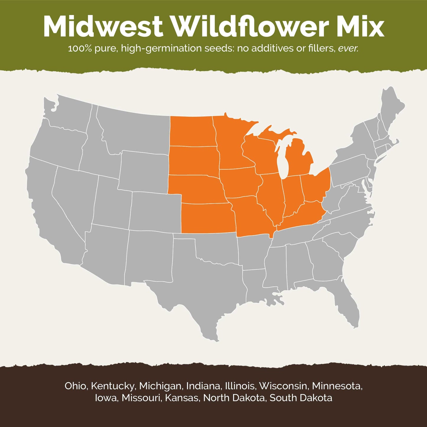 A map of the united states highighting states contained within the midwest region