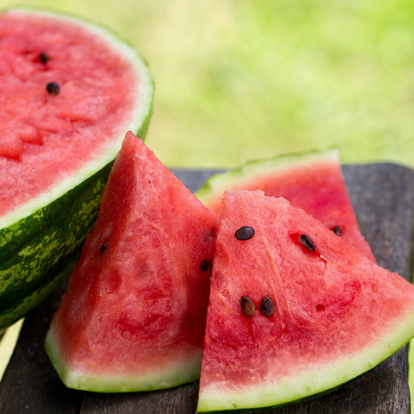 A single organic crimson sweet watermelon seed in focus, with a blurred background.